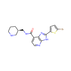 O=C(NC[C@@H]1CCCNC1)c1ccnc2[nH]c(-c3ccc(Br)s3)nc12 ZINC000144597556