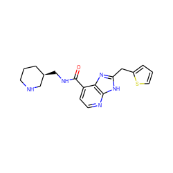 O=C(NC[C@@H]1CCCNC1)c1ccnc2[nH]c(Cc3cccs3)nc12 ZINC000144296892