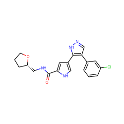 O=C(NC[C@@H]1CCCO1)c1cc(-c2[nH]ncc2-c2cccc(Cl)c2)c[nH]1 ZINC000014959121