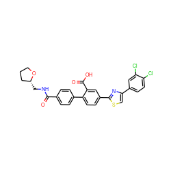 O=C(NC[C@@H]1CCCO1)c1ccc(-c2ccc(-c3nc(-c4ccc(Cl)c(Cl)c4)cs3)cc2C(=O)O)cc1 ZINC000205053459