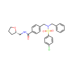 O=C(NC[C@@H]1CCCO1)c1ccc(CN(Cc2ccccc2)S(=O)(=O)c2ccc(Cl)cc2)cc1 ZINC000027394485