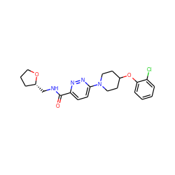 O=C(NC[C@@H]1CCCO1)c1ccc(N2CCC(Oc3ccccc3Cl)CC2)nn1 ZINC000028655376