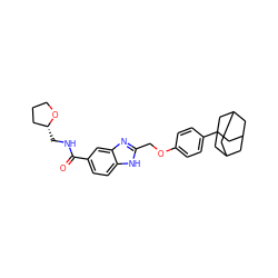 O=C(NC[C@@H]1CCCO1)c1ccc2[nH]c(COc3ccc(C45CC6CC(CC(C6)C4)C5)cc3)nc2c1 ZINC000095560524