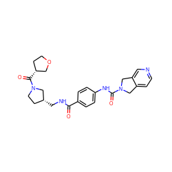 O=C(NC[C@@H]1CCN(C(=O)[C@@H]2CCOC2)C1)c1ccc(NC(=O)N2Cc3ccncc3C2)cc1 ZINC000167127757