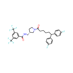 O=C(NC[C@@H]1CCN(C(=O)CCCCC(c2ccc(F)cc2)c2ccc(F)cc2)C1)c1cc(C(F)(F)F)cc(C(F)(F)F)c1 ZINC000014192259