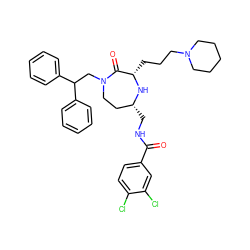 O=C(NC[C@@H]1CCN(CC(c2ccccc2)c2ccccc2)C(=O)[C@H](CCCN2CCCCC2)N1)c1ccc(Cl)c(Cl)c1 ZINC000118692394