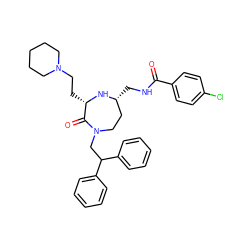 O=C(NC[C@@H]1CCN(CC(c2ccccc2)c2ccccc2)C(=O)[C@H](CCN2CCCCC2)N1)c1ccc(Cl)cc1 ZINC001772632938