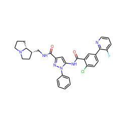 O=C(NC[C@@H]1CCN2CCC[C@H]12)c1cc(NC(=O)c2cc(-c3ncccc3F)ccc2Cl)n(-c2ccccc2)n1 ZINC001772631142