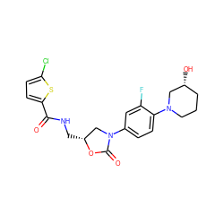 O=C(NC[C@@H]1CN(c2ccc(N3CCC[C@@H](O)C3)c(F)c2)C(=O)O1)c1ccc(Cl)s1 ZINC000113087286