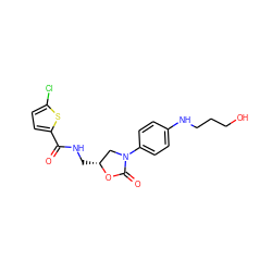 O=C(NC[C@@H]1CN(c2ccc(NCCCO)cc2)C(=O)O1)c1ccc(Cl)s1 ZINC000113086860