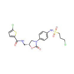 O=C(NC[C@@H]1CN(c2ccc(NS(=O)(=O)CCCCl)cc2)C(=O)O1)c1ccc(Cl)s1 ZINC000113066370