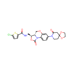 O=C(NC[C@@H]1OC(=O)N2c3ccc(N4CCC5(CC4=O)OCCO5)cc3OC[C@@H]12)c1ccc(Cl)s1 ZINC000148947686