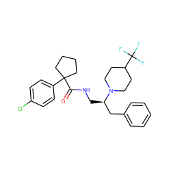 O=C(NC[C@H](Cc1ccccc1)N1CCC(C(F)(F)F)CC1)C1(c2ccc(Cl)cc2)CCCC1 ZINC001772612632