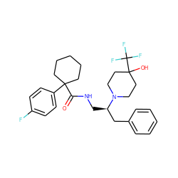 O=C(NC[C@H](Cc1ccccc1)N1CCC(O)(C(F)(F)F)CC1)C1(c2ccc(F)cc2)CCCCC1 ZINC001772615942