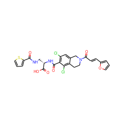 O=C(NC[C@H](NC(=O)c1c(Cl)cc2c(c1Cl)CCN(C(=O)/C=C/c1ccco1)C2)C(=O)O)c1cccs1 ZINC000058584070