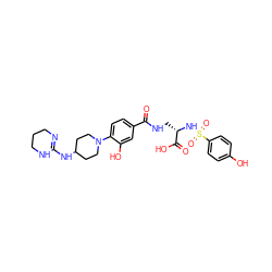 O=C(NC[C@H](NS(=O)(=O)c1ccc(O)cc1)C(=O)O)c1ccc(N2CCC(NC3=NCCCN3)CC2)c(O)c1 ZINC000071294461