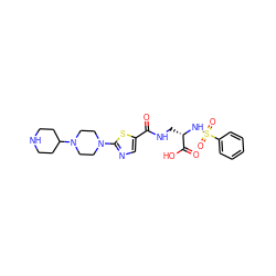 O=C(NC[C@H](NS(=O)(=O)c1ccccc1)C(=O)O)c1cnc(N2CCN(C3CCNCC3)CC2)s1 ZINC000027097475