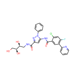 O=C(NC[C@H](O)[C@@H](O)CO)c1cc(NC(=O)c2cc(-c3ccccn3)c(F)cc2Cl)n(-c2ccccc2)n1 ZINC001772637953