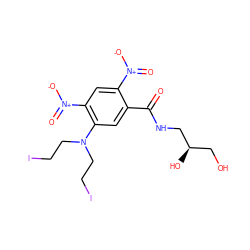 O=C(NC[C@H](O)CO)c1cc(N(CCI)CCI)c([N+](=O)[O-])cc1[N+](=O)[O-] ZINC000028259562