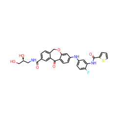 O=C(NC[C@H](O)CO)c1ccc2c(c1)C(=O)c1ccc(Nc3ccc(F)c(NC(=O)c4cccs4)c3)cc1OC2 ZINC001772632187