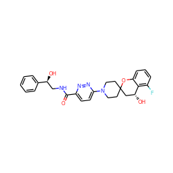 O=C(NC[C@H](O)c1ccccc1)c1ccc(N2CCC3(CC2)C[C@@H](O)c2c(F)cccc2O3)nn1 ZINC000043195408