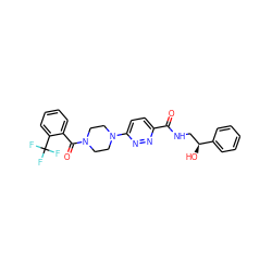 O=C(NC[C@H](O)c1ccccc1)c1ccc(N2CCN(C(=O)c3ccccc3C(F)(F)F)CC2)nn1 ZINC000045371080