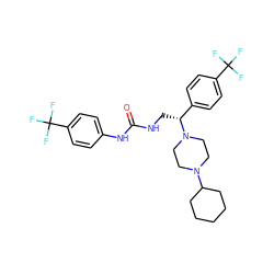 O=C(NC[C@H](c1ccc(C(F)(F)F)cc1)N1CCN(C2CCCCC2)CC1)Nc1ccc(C(F)(F)F)cc1 ZINC000028522931