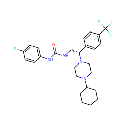 O=C(NC[C@H](c1ccc(C(F)(F)F)cc1)N1CCN(C2CCCCC2)CC1)Nc1ccc(F)cc1 ZINC000028523627