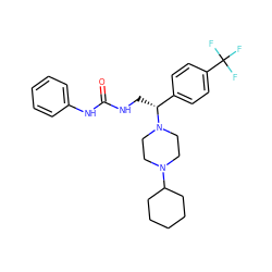 O=C(NC[C@H](c1ccc(C(F)(F)F)cc1)N1CCN(C2CCCCC2)CC1)Nc1ccccc1 ZINC000028522341