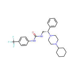 O=C(NC[C@H](c1ccccc1)N1CCN(C2CCCCC2)CC1)Nc1ccc(C(F)(F)F)cc1 ZINC000028523045