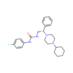 O=C(NC[C@H](c1ccccc1)N1CCN(C2CCCCC2)CC1)Nc1ccc(F)cc1 ZINC000028522933