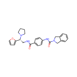 O=C(NC[C@H](c1ccco1)N1CCCC1)c1ccc(NC(=O)N2Cc3ccccc3C2)cc1 ZINC000166696299