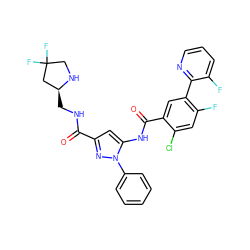 O=C(NC[C@H]1CC(F)(F)CN1)c1cc(NC(=O)c2cc(-c3ncccc3F)c(F)cc2Cl)n(-c2ccccc2)n1 ZINC001772632372