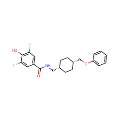 O=C(NC[C@H]1CC[C@@H](COc2ccccc2)CC1)c1cc(F)c(O)c(F)c1 ZINC000253975493