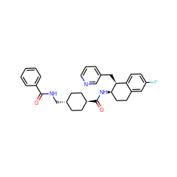 O=C(NC[C@H]1CC[C@H](C(=O)N[C@@H]2CCc3cc(F)ccc3[C@@H]2Cc2cccnc2)CC1)c1ccccc1 ZINC000253632674