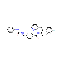 O=C(NC[C@H]1CC[C@H](C(=O)N[C@@H]2CCc3cc(F)ccc3[C@H]2Cc2cccnc2)CC1)Nc1ccccc1 ZINC000253700097