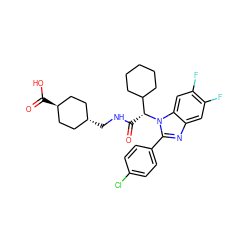 O=C(NC[C@H]1CC[C@H](C(=O)O)CC1)[C@H](C1CCCCC1)n1c(-c2ccc(Cl)cc2)nc2cc(F)c(F)cc21 ZINC000254050987