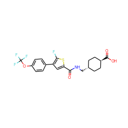 O=C(NC[C@H]1CC[C@H](C(=O)O)CC1)c1cc(-c2ccc(OC(F)(F)F)cc2)c(F)s1 ZINC000253995361