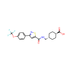 O=C(NC[C@H]1CC[C@H](C(=O)O)CC1)c1cc(-c2ccc(OC(F)(F)F)cc2)ns1 ZINC000253996293