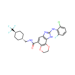 O=C(NC[C@H]1CC[C@H](C(F)(F)F)CC1)c1cc2nc(Nc3c(F)cccc3Cl)[nH]c2c2c1OCCO2 ZINC001772599330