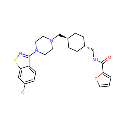 O=C(NC[C@H]1CC[C@H](CN2CCN(c3nsc4cc(Cl)ccc34)CC2)CC1)c1ccco1 ZINC001772598054