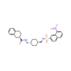 O=C(NC[C@H]1CC[C@H](CNS(=O)(=O)c2ccc3cccc([N+](=O)[O-])c3c2)CC1)[C@@H]1CCc2ccccc2C1 ZINC000253634098