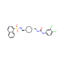 O=C(NC[C@H]1CC[C@H](CNS(=O)(=O)c2cccc3ccccc23)CC1)Nc1ccc(Cl)c(Cl)c1 ZINC000253634232