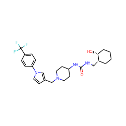 O=C(NC[C@H]1CCCC[C@H]1O)NC1CCN(Cc2ccn(-c3ccc(C(F)(F)F)cc3)c2)CC1 ZINC000043010109