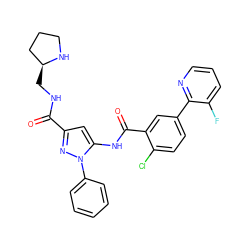 O=C(NC[C@H]1CCCN1)c1cc(NC(=O)c2cc(-c3ncccc3F)ccc2Cl)n(-c2ccccc2)n1 ZINC001772613827