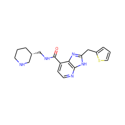 O=C(NC[C@H]1CCCNC1)c1ccnc2[nH]c(Cc3cccs3)nc12 ZINC000144296454