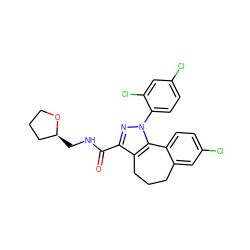 O=C(NC[C@H]1CCCO1)c1nn(-c2ccc(Cl)cc2Cl)c2c1CCCc1cc(Cl)ccc1-2 ZINC000140434873