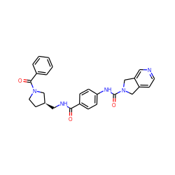 O=C(NC[C@H]1CCN(C(=O)c2ccccc2)C1)c1ccc(NC(=O)N2Cc3ccncc3C2)cc1 ZINC000166230262