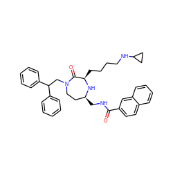 O=C(NC[C@H]1CCN(CC(c2ccccc2)c2ccccc2)C(=O)[C@@H](CCCCNC2CC2)N1)c1ccc2ccccc2c1 ZINC001772620304