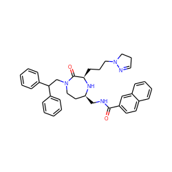 O=C(NC[C@H]1CCN(CC(c2ccccc2)c2ccccc2)C(=O)[C@@H](CCCN2CCC=N2)N1)c1ccc2ccccc2c1 ZINC001772592889